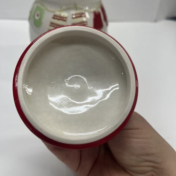 Hallmark Ceramic Cookie Jar Mittens Close Line White Red Green Jingle Bell 7” - Picture 4 of 11